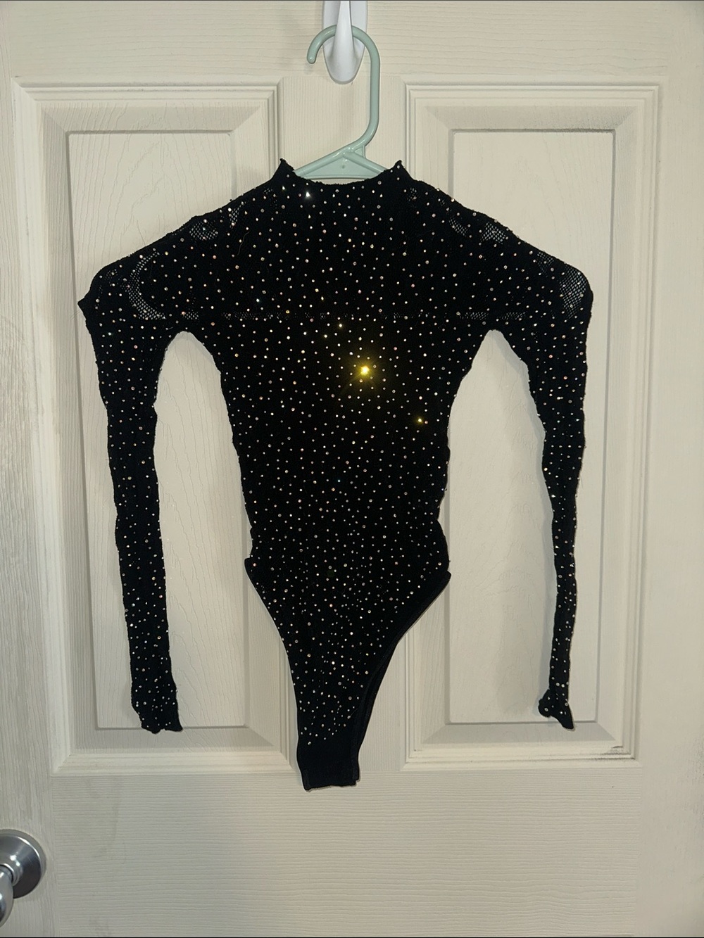 Zara Black Long-Sleeve Mesh Rhinestone Bodysuit